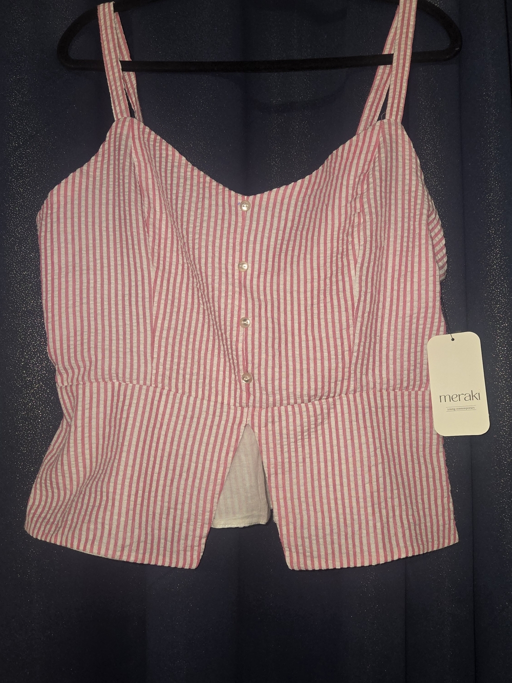 meraki Pink and White Striped Button-Front Tank